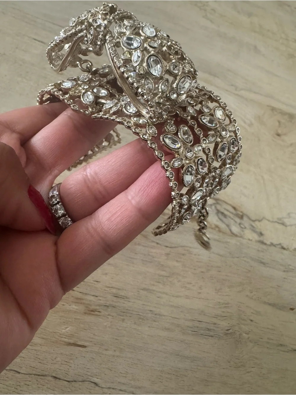CHANEL Gold Tone Crystal Multi-Strand Bracelet with Black and White Clovers
